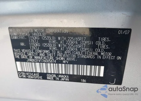 2007 Toyota Rav4 Limited V6 z USA, uszkodzony, nr VIN JTMZK31V176005874